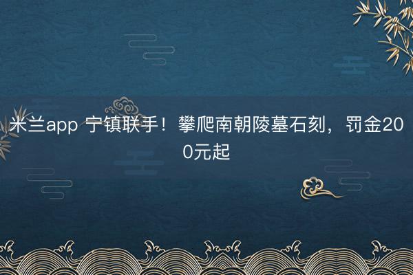 米兰app 宁镇联手！攀爬南朝陵墓石刻，罚金200元起